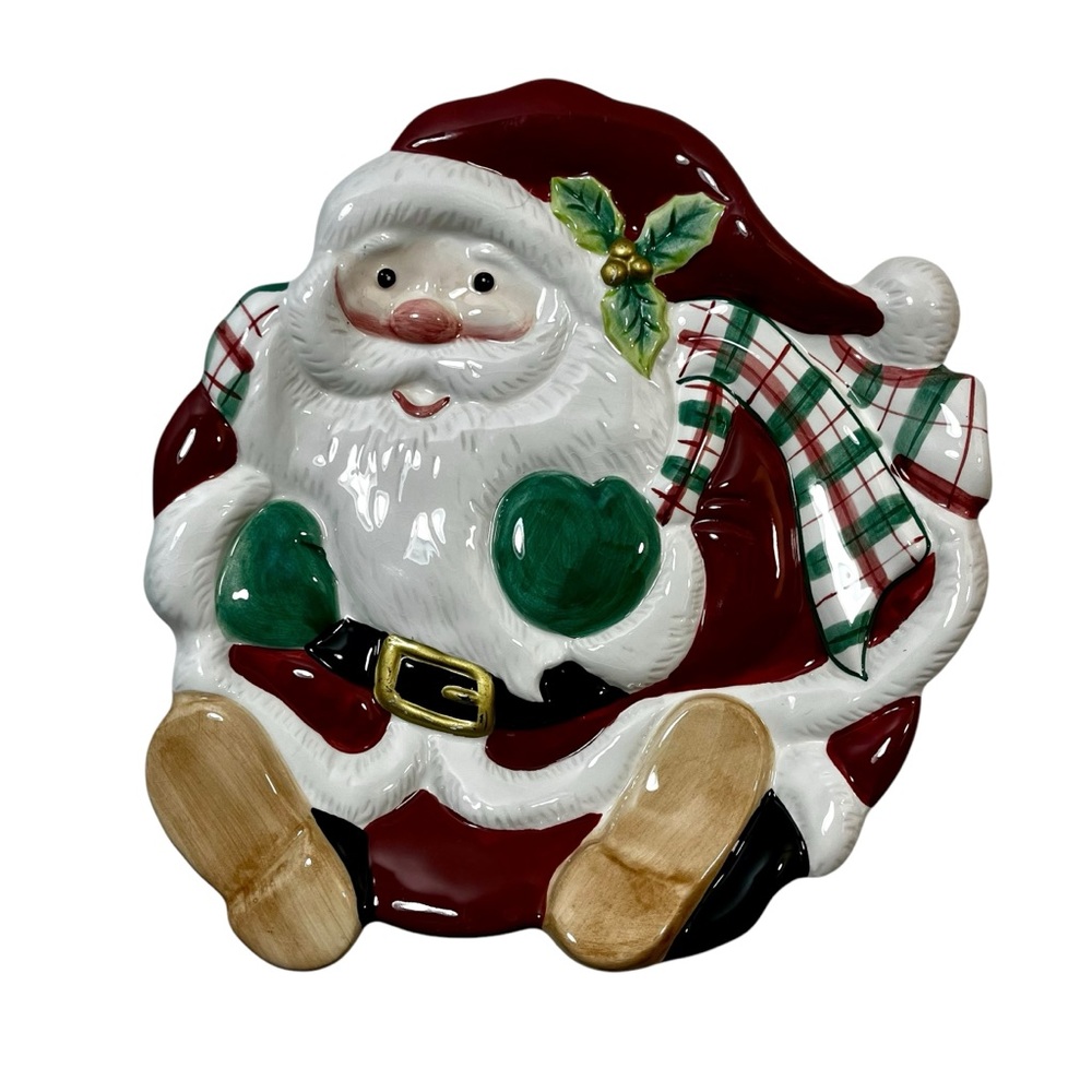 FITZ AND FLOYD Essentials Santa Plaid Canapé Snack Plate